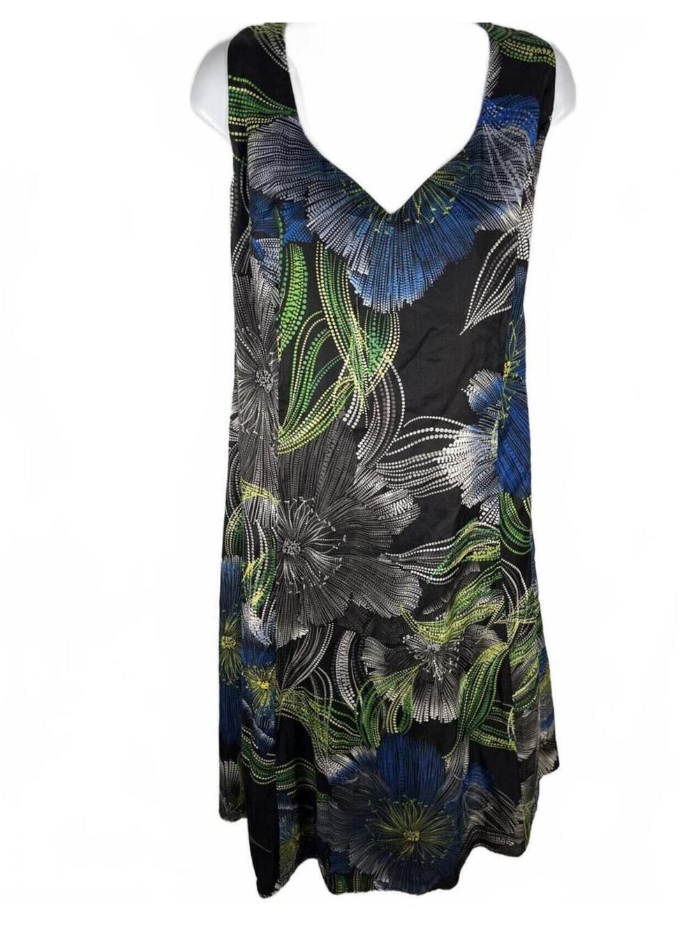 Adrianna Papell Silk Blend Pointillism Dotted Floral V-Neck Slip Dress Y2K 22W